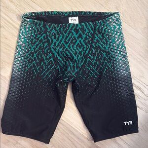 TYR Men's Swim Jammers with Teal and Black Design